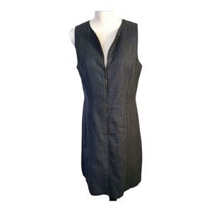 Vintage Rafaella Grey Wool Zipper Front Sheath Dress Size 10 Sleeveless Formal